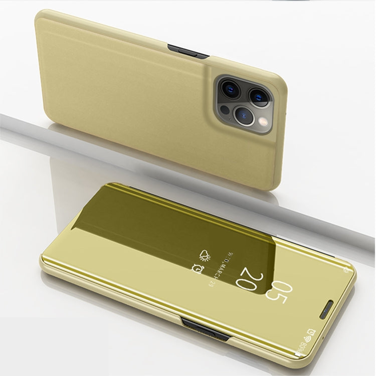 For iPhone 13 Pro Plated Mirror Horizontal Flip Leather Case with Holder