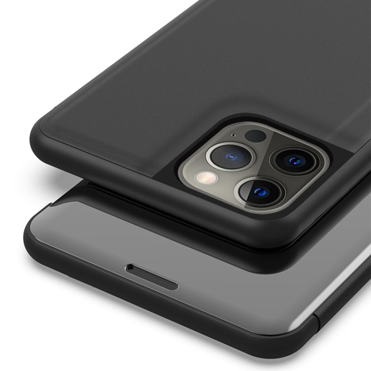 For iPhone 13 Pro Plated Mirror Horizontal Flip Leather Case with Holder