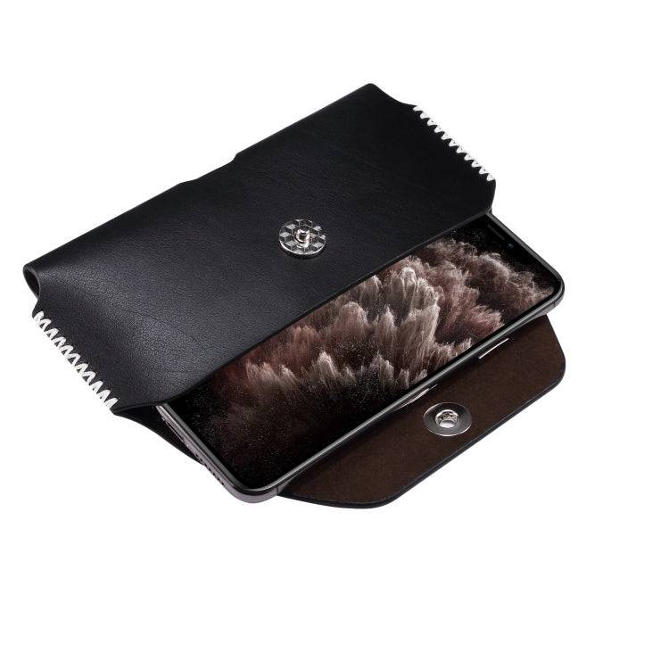 Fashion Leather Mobile Phone Leather Case Waist Bag For 5.5-6.5 inch Phones(Black)