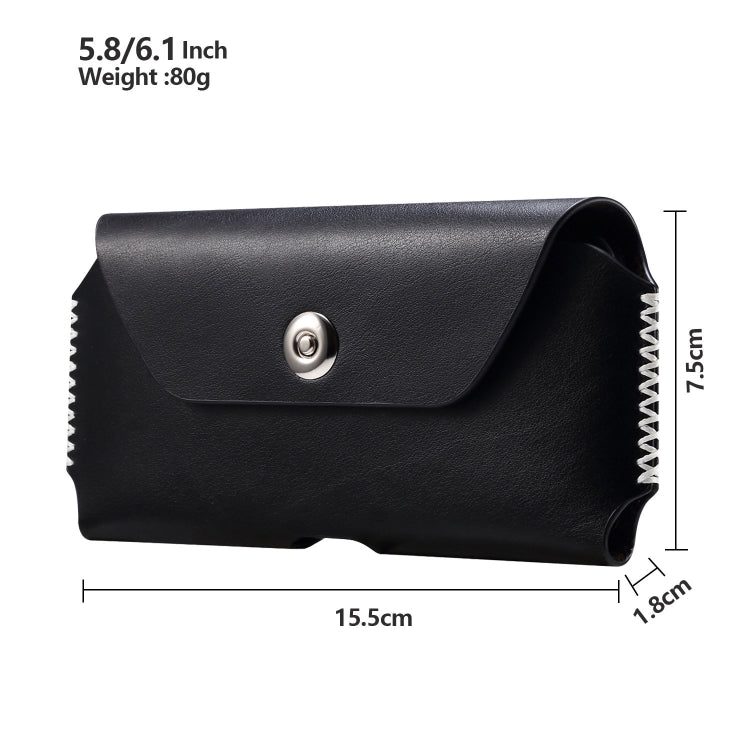 Fashion Leather Mobile Phone Leather Case Waist Bag For 5.8-6.1 inch Phones(Black)