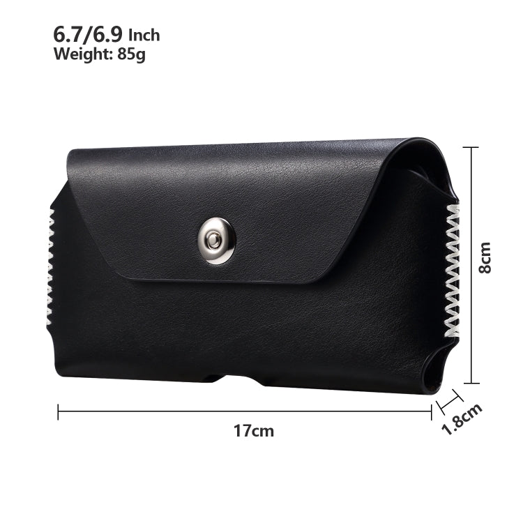 Fashion Leather Mobile Phone Leather Case Waist Bag For 6.7-6.9 inch Phones(Black)