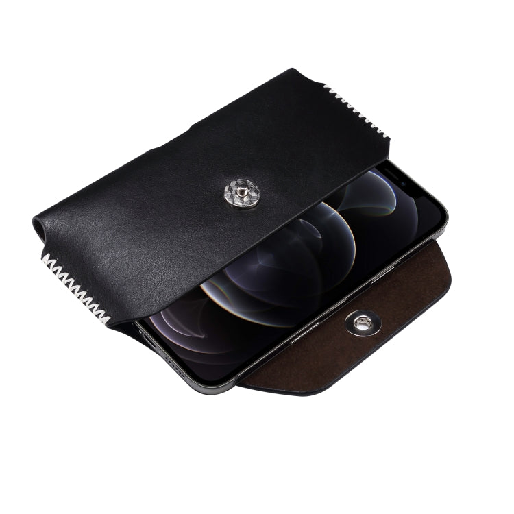 Fashion Leather Mobile Phone Leather Case Waist Bag For 6.7-6.9 inch Phones(Black)