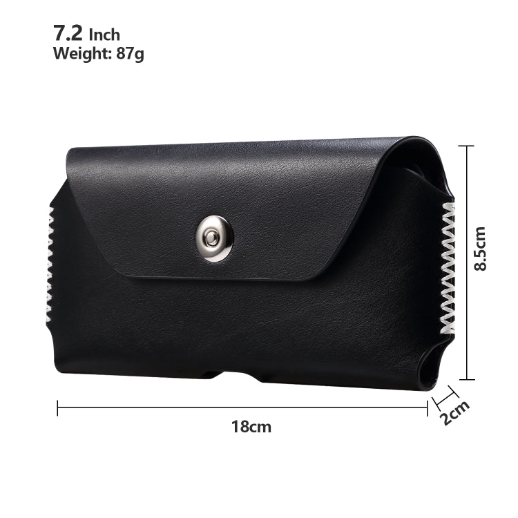 Fashion Leather Mobile Phone Leather Case Waist Bag For 7.2 inch and Below Phones(Black)