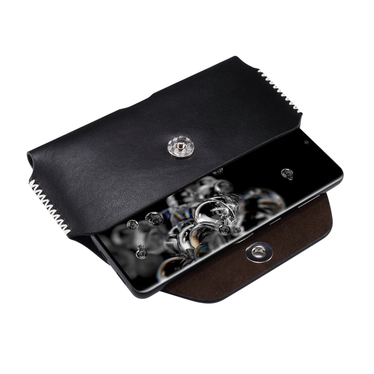 Fashion Leather Mobile Phone Leather Case Waist Bag For 7.2 inch and Below Phones(Black)