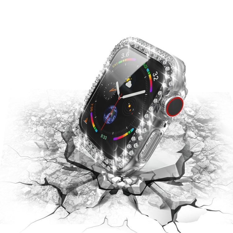 Electroplating PC Double Rows Diamond Protective Case with Tempered Glass Film For Apple Watch Series 3 & 2 & 1 38mm