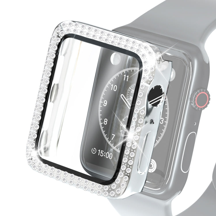 Electroplating PC Double Rows Diamond Protective Case with Tempered Glass Film For Apple Watch Series 3 & 2 & 1 42mm