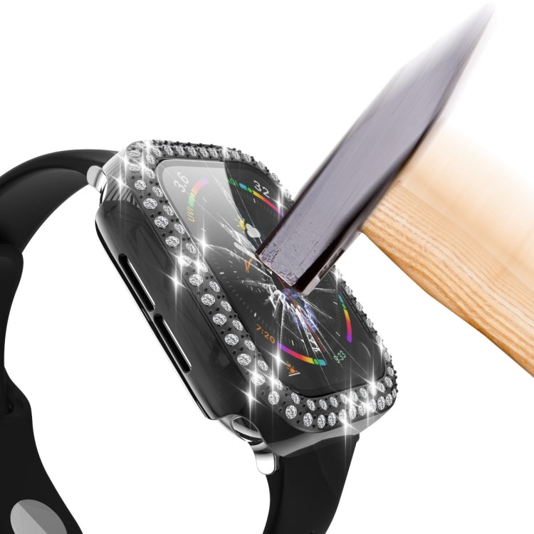 Electroplating PC Double Rows Diamond Protective Case with Tempered Glass Film For Apple Watch Series 3 & 2 & 1 42mm