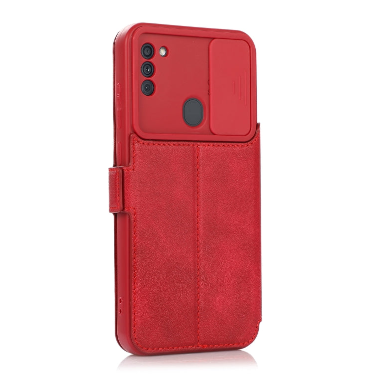 Push Window Double Buckle PU + Silicone Horizontal Flip Leather Case with Holder & Card Slot For Samsung Galaxy A11