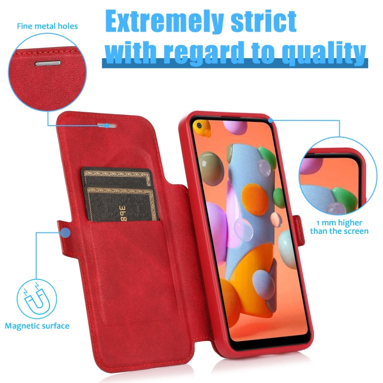 Push Window Double Buckle PU + Silicone Horizontal Flip Leather Case with Holder & Card Slot For Samsung Galaxy A11