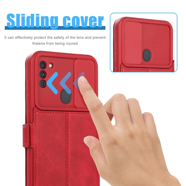 Push Window Double Buckle PU + Silicone Horizontal Flip Leather Case with Holder & Card Slot For Samsung Galaxy A11