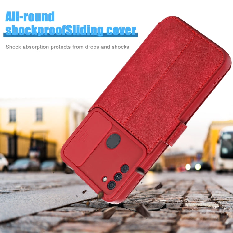 Push Window Double Buckle PU + Silicone Horizontal Flip Leather Case with Holder & Card Slot For Samsung Galaxy A11