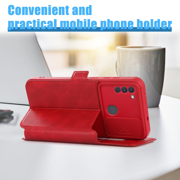 Push Window Double Buckle PU + Silicone Horizontal Flip Leather Case with Holder & Card Slot For Samsung Galaxy A11