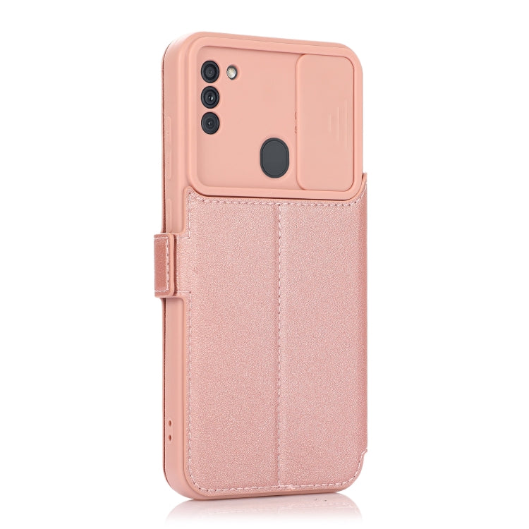 Push Window Double Buckle PU + Silicone Horizontal Flip Leather Case with Holder & Card Slot For Samsung Galaxy A11