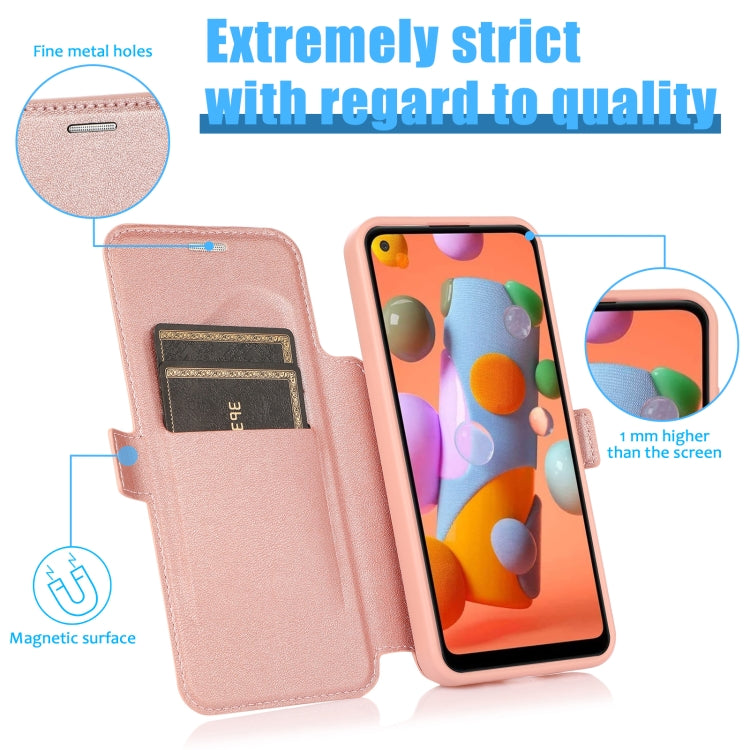Push Window Double Buckle PU + Silicone Horizontal Flip Leather Case with Holder & Card Slot For Samsung Galaxy A11