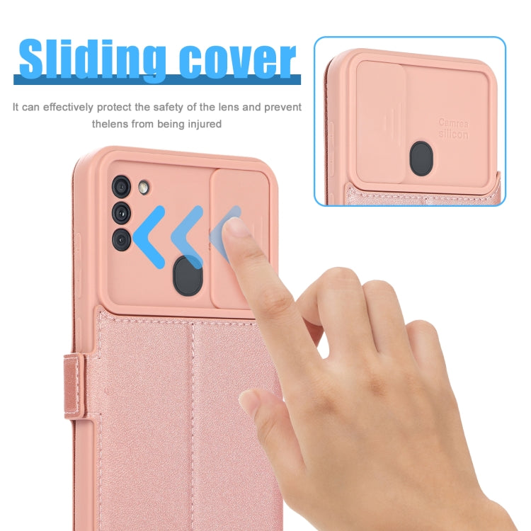 Push Window Double Buckle PU + Silicone Horizontal Flip Leather Case with Holder & Card Slot For Samsung Galaxy A11