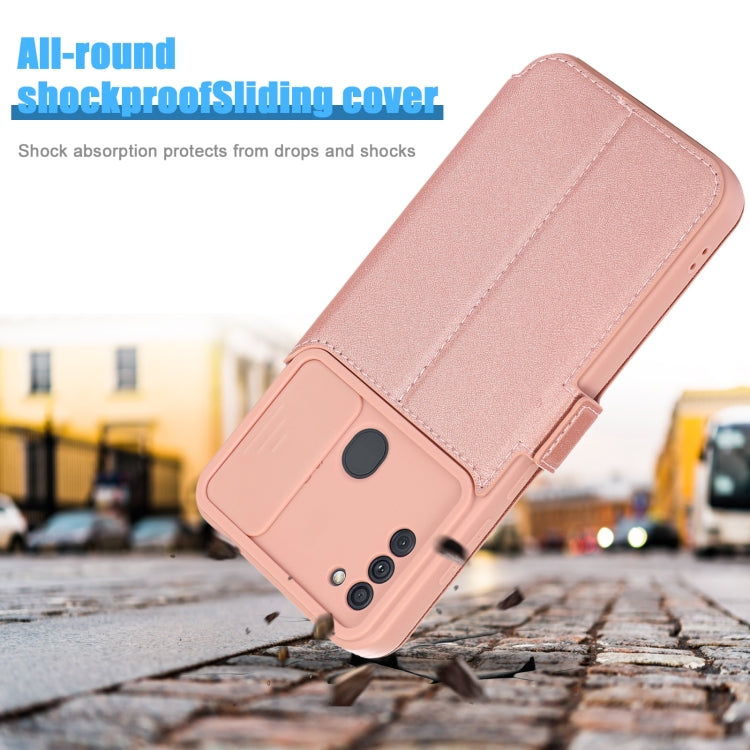 Push Window Double Buckle PU + Silicone Horizontal Flip Leather Case with Holder & Card Slot For Samsung Galaxy A11