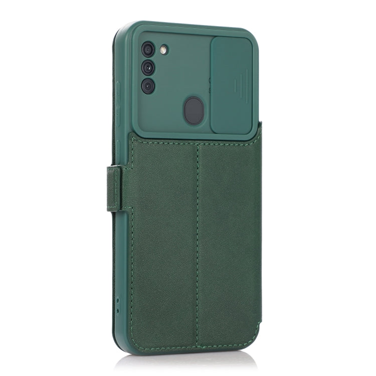 Push Window Double Buckle PU + Silicone Horizontal Flip Leather Case with Holder & Card Slot For Samsung Galaxy A11