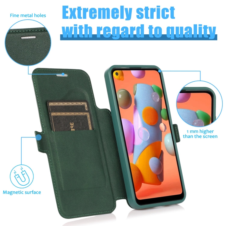 Push Window Double Buckle PU + Silicone Horizontal Flip Leather Case with Holder & Card Slot For Samsung Galaxy A11