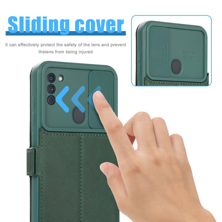 Push Window Double Buckle PU + Silicone Horizontal Flip Leather Case with Holder & Card Slot For Samsung Galaxy A11