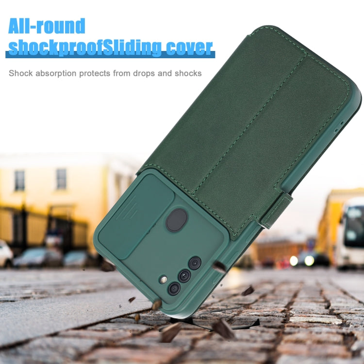 Push Window Double Buckle PU + Silicone Horizontal Flip Leather Case with Holder & Card Slot For Samsung Galaxy A11