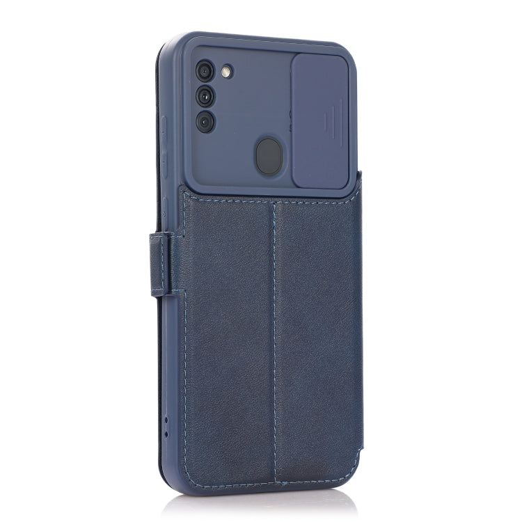 Push Window Double Buckle PU + Silicone Horizontal Flip Leather Case with Holder & Card Slot For Samsung Galaxy A11