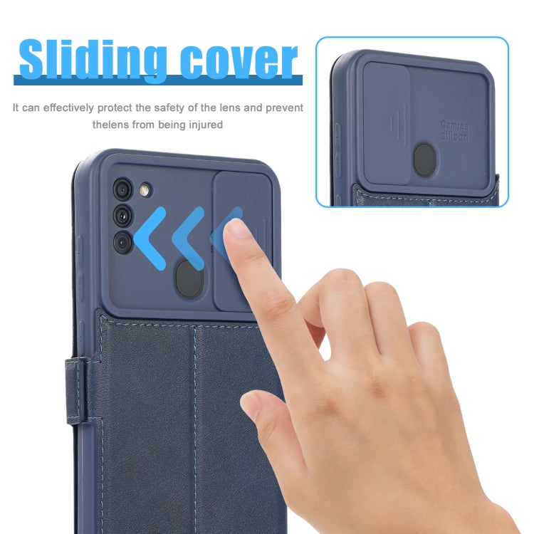Push Window Double Buckle PU + Silicone Horizontal Flip Leather Case with Holder & Card Slot For Samsung Galaxy A11