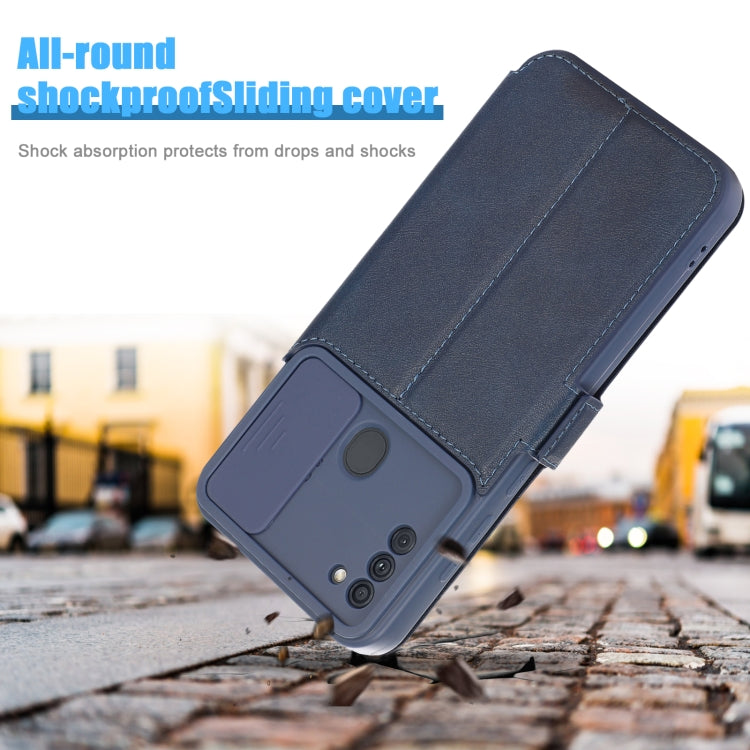 Push Window Double Buckle PU + Silicone Horizontal Flip Leather Case with Holder & Card Slot For Samsung Galaxy A11