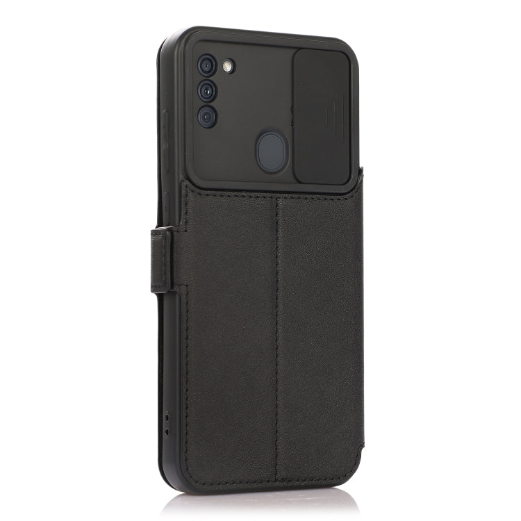Push Window Double Buckle PU + Silicone Horizontal Flip Leather Case with Holder & Card Slot For Samsung Galaxy A11