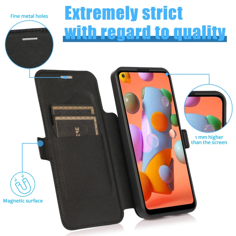 Push Window Double Buckle PU + Silicone Horizontal Flip Leather Case with Holder & Card Slot For Samsung Galaxy A11
