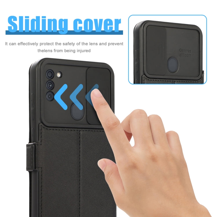 Push Window Double Buckle PU + Silicone Horizontal Flip Leather Case with Holder & Card Slot For Samsung Galaxy A11