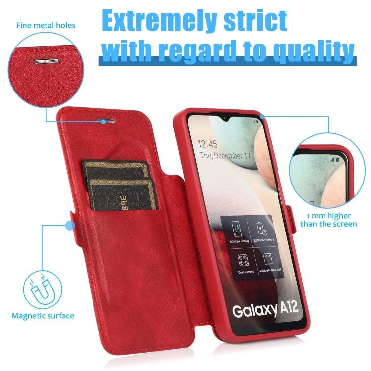 Push Window Double Buckle PU + Silicone Horizontal Flip Leather Case with Holder & Card Slot For Samsung Galaxy A12