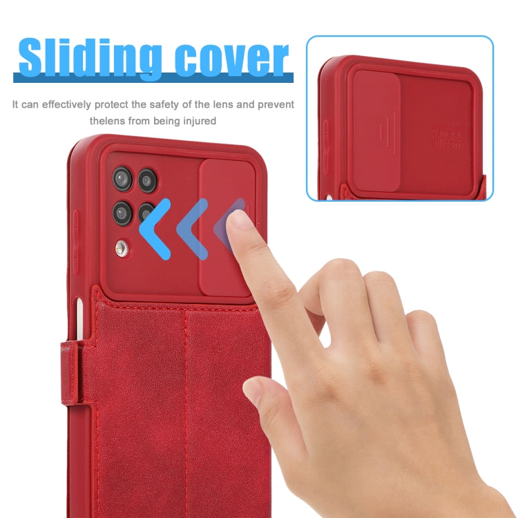 Push Window Double Buckle PU + Silicone Horizontal Flip Leather Case with Holder & Card Slot For Samsung Galaxy A12