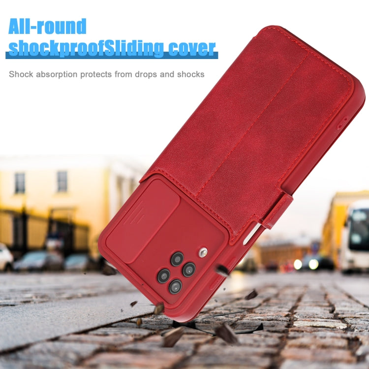 Push Window Double Buckle PU + Silicone Horizontal Flip Leather Case with Holder & Card Slot For Samsung Galaxy A12