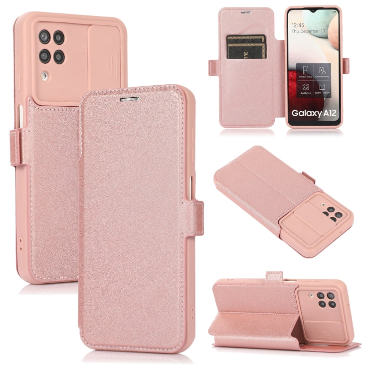 Push Window Double Buckle PU + Silicone Horizontal Flip Leather Case with Holder & Card Slot For Samsung Galaxy A12