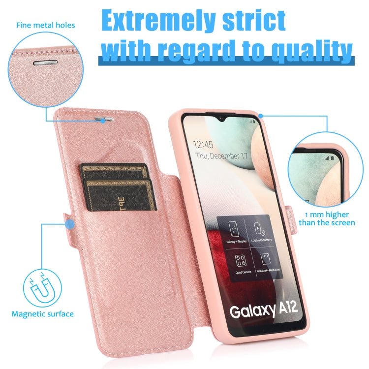 Push Window Double Buckle PU + Silicone Horizontal Flip Leather Case with Holder & Card Slot For Samsung Galaxy A12