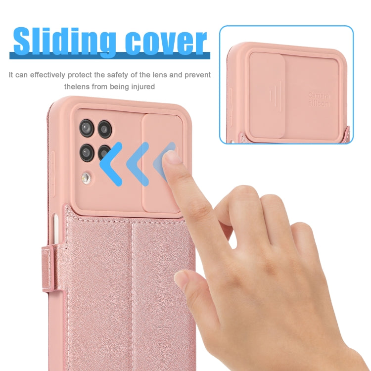 Push Window Double Buckle PU + Silicone Horizontal Flip Leather Case with Holder & Card Slot For Samsung Galaxy A12