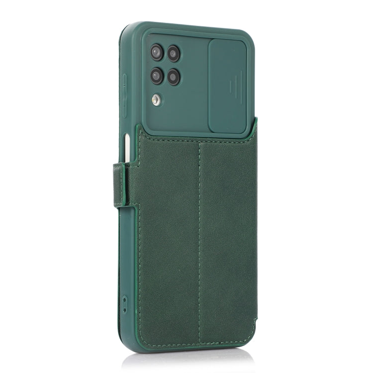Push Window Double Buckle PU + Silicone Horizontal Flip Leather Case with Holder & Card Slot For Samsung Galaxy A12