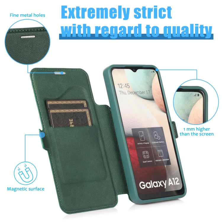 Push Window Double Buckle PU + Silicone Horizontal Flip Leather Case with Holder & Card Slot For Samsung Galaxy A12