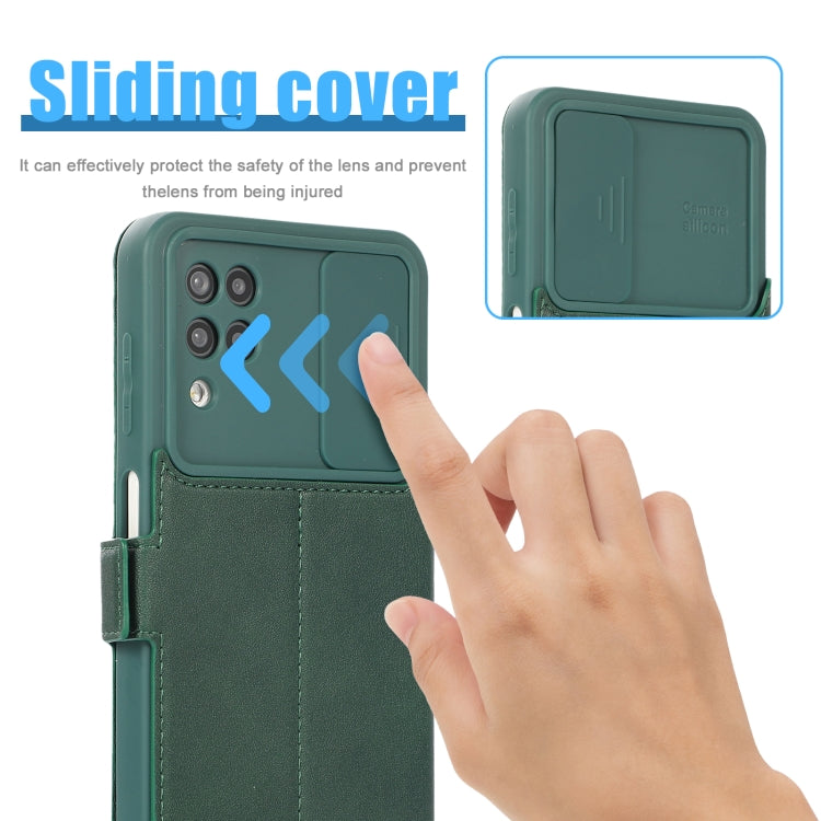 Push Window Double Buckle PU + Silicone Horizontal Flip Leather Case with Holder & Card Slot For Samsung Galaxy A12