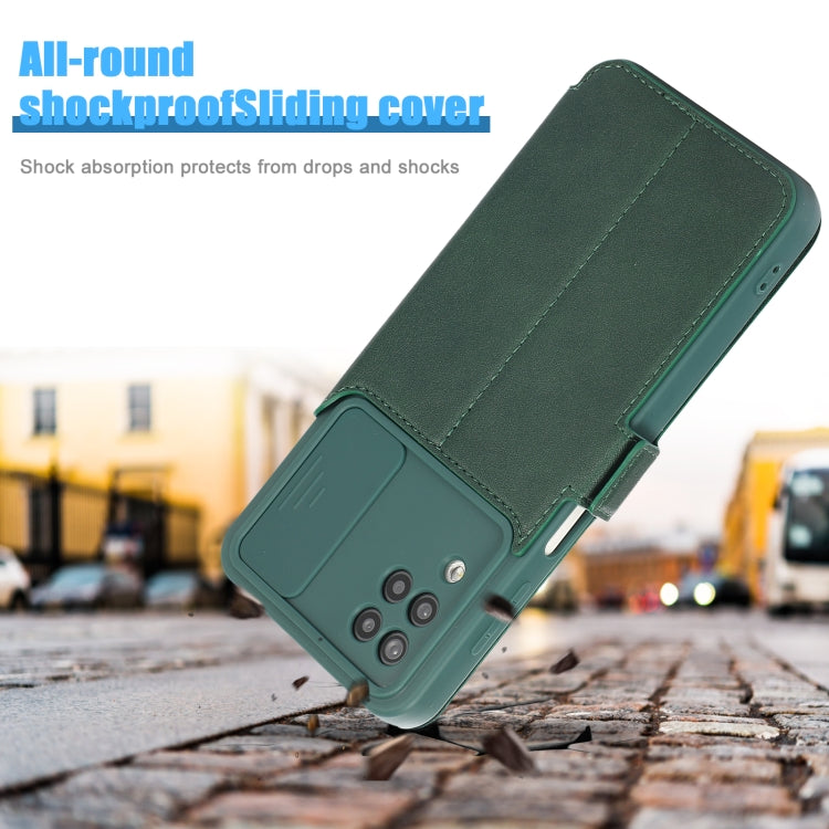 Push Window Double Buckle PU + Silicone Horizontal Flip Leather Case with Holder & Card Slot For Samsung Galaxy A12