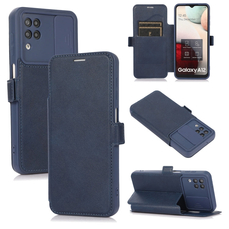 Push Window Double Buckle PU + Silicone Horizontal Flip Leather Case with Holder & Card Slot For Samsung Galaxy A12
