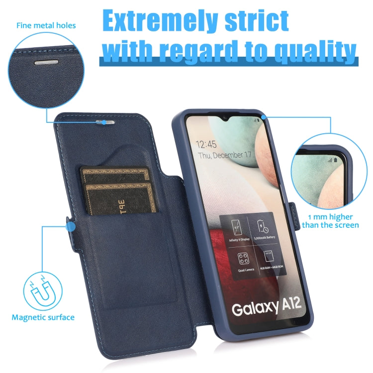 Push Window Double Buckle PU + Silicone Horizontal Flip Leather Case with Holder & Card Slot For Samsung Galaxy A12