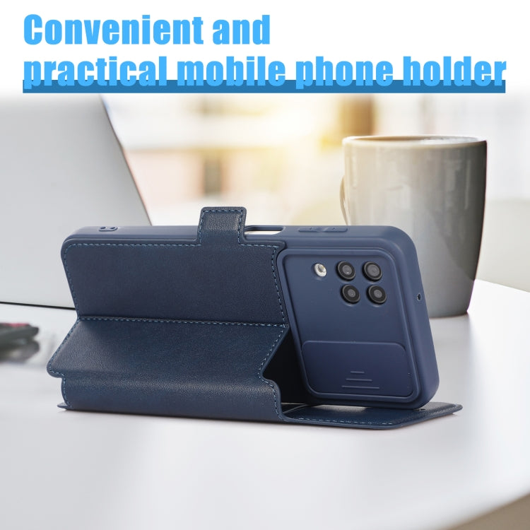 Push Window Double Buckle PU + Silicone Horizontal Flip Leather Case with Holder & Card Slot For Samsung Galaxy A12