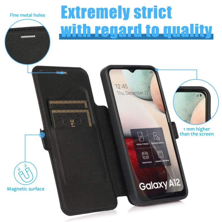 Push Window Double Buckle PU + Silicone Horizontal Flip Leather Case with Holder & Card Slot For Samsung Galaxy A12