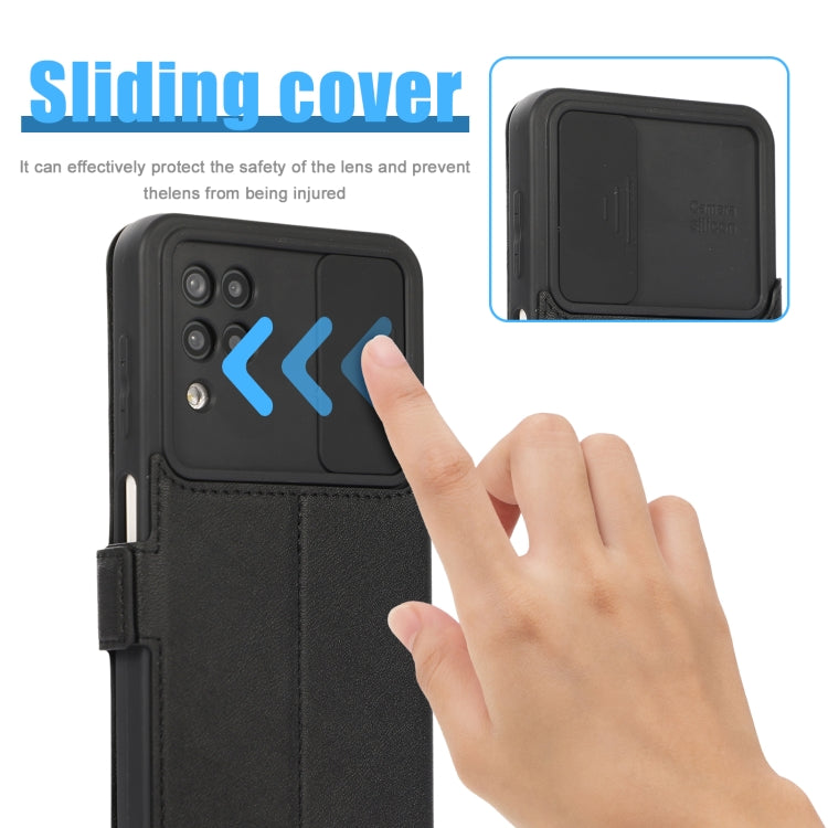 Push Window Double Buckle PU + Silicone Horizontal Flip Leather Case with Holder & Card Slot For Samsung Galaxy A12