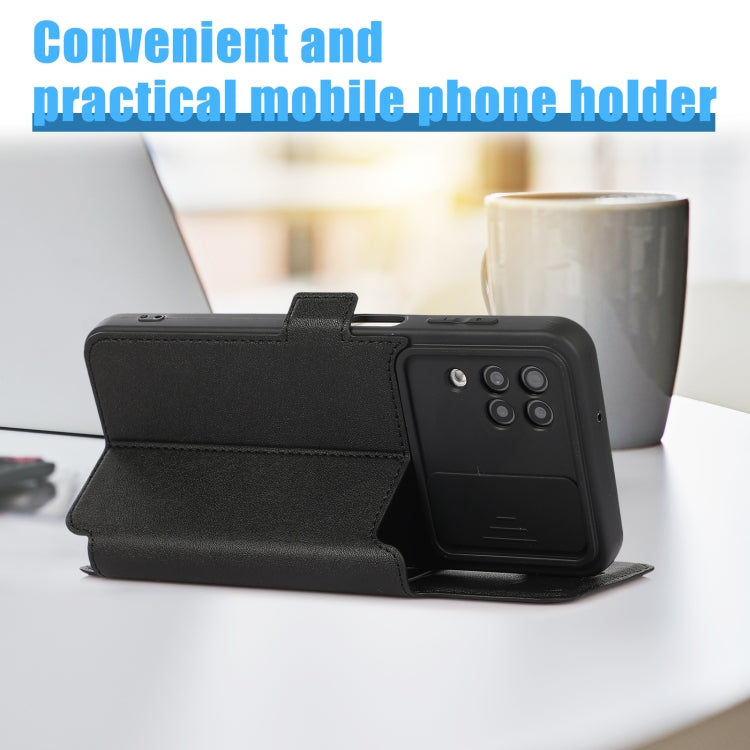 Push Window Double Buckle PU + Silicone Horizontal Flip Leather Case with Holder & Card Slot For Samsung Galaxy A12