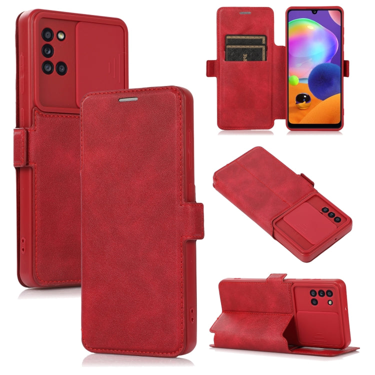 Push Window Double Buckle PU + Silicone Horizontal Flip Leather Case with Holder & Card Slot For Samsung Galaxy A31