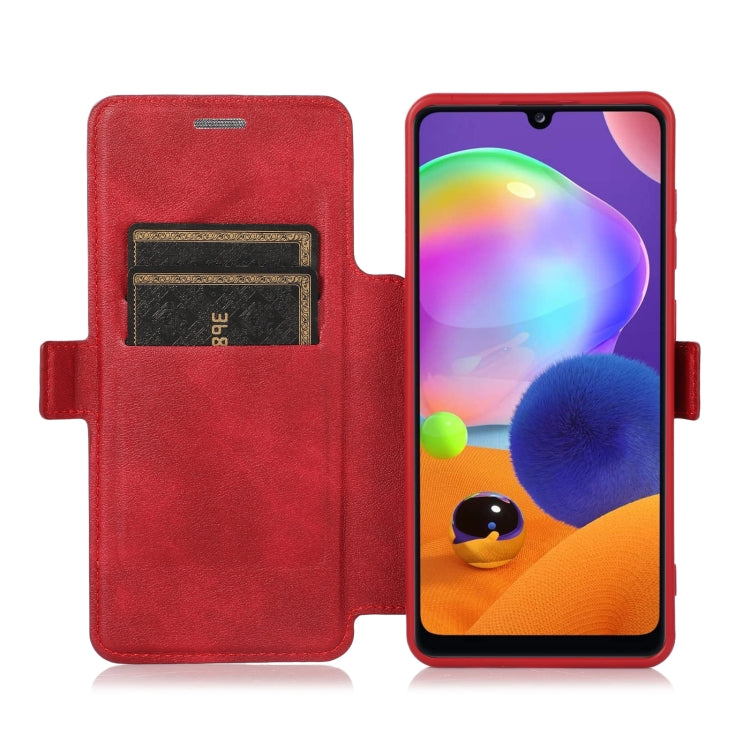 Push Window Double Buckle PU + Silicone Horizontal Flip Leather Case with Holder & Card Slot For Samsung Galaxy A31