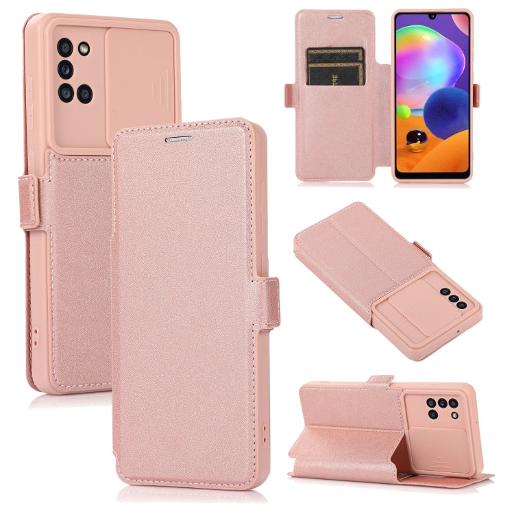 Push Window Double Buckle PU + Silicone Horizontal Flip Leather Case with Holder & Card Slot For Samsung Galaxy A31