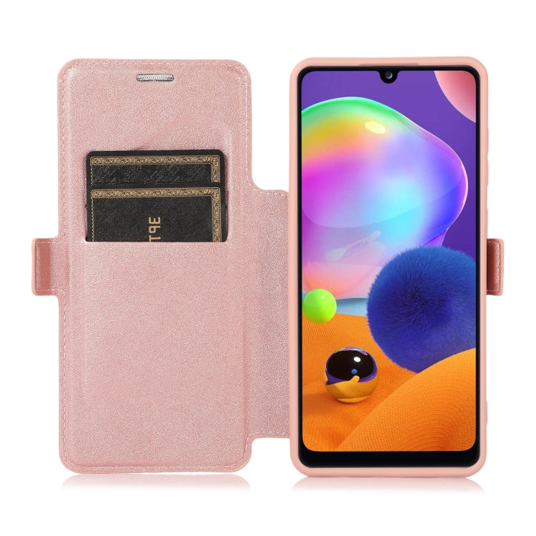 Push Window Double Buckle PU + Silicone Horizontal Flip Leather Case with Holder & Card Slot For Samsung Galaxy A31